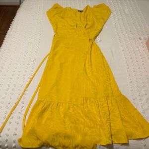 ModCloth yellow wrap around dress. Size L